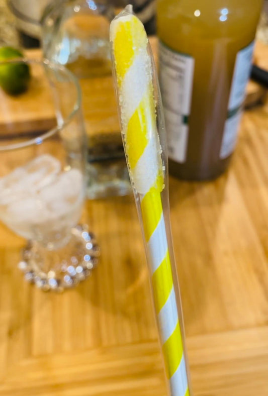 Sugar Daisey: Sugared Paper Beverage Straw Yellow Stripes